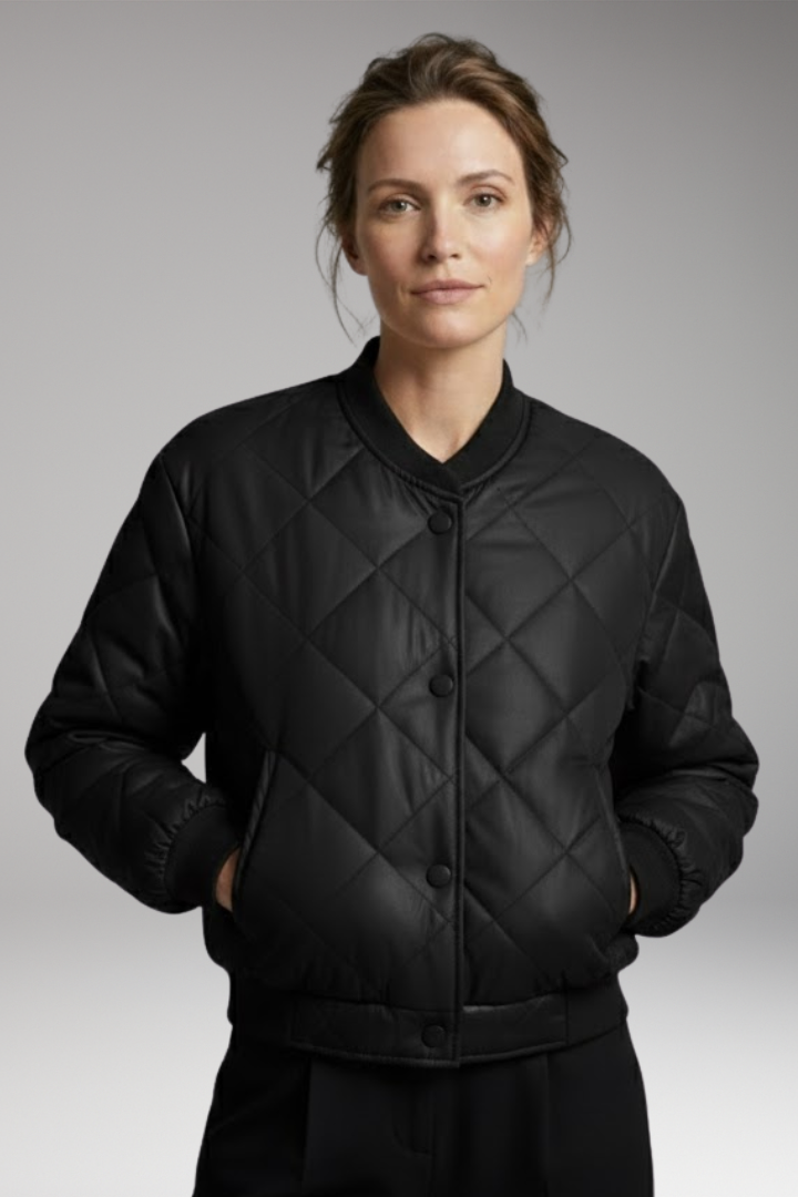 Women's Quilted Bomber Jacket Elastic Waist Practical Pockets