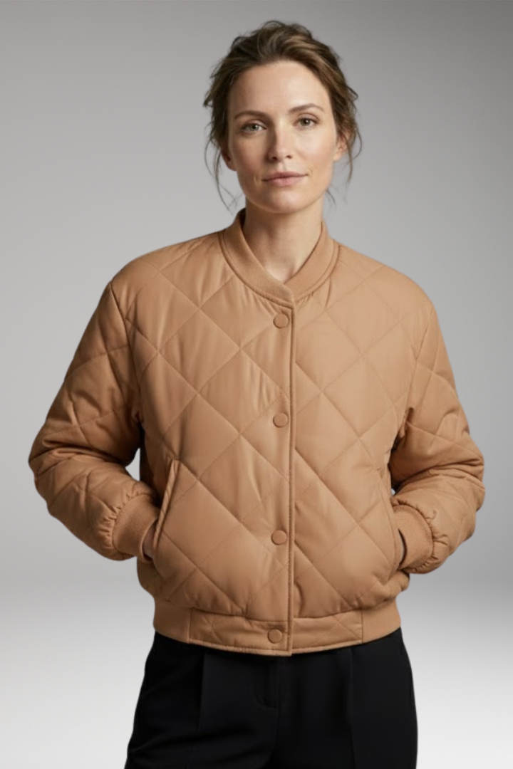 Women's Quilted Bomber Jacket Elastic Waist Practical Pockets