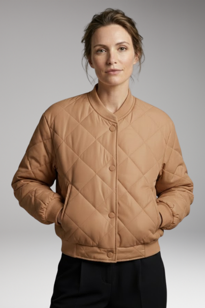 Women's Quilted Bomber Jacket Elastic Waist Practical Pockets