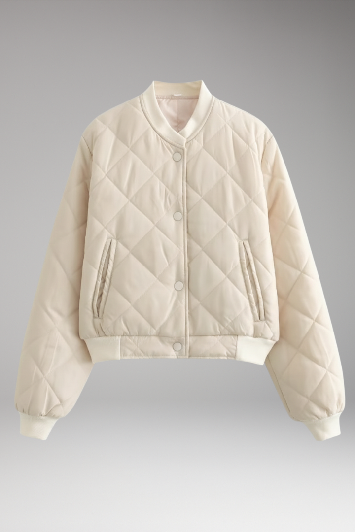Women's Quilted Bomber Jacket Elastic Waist Practical Pockets - Vonnera
