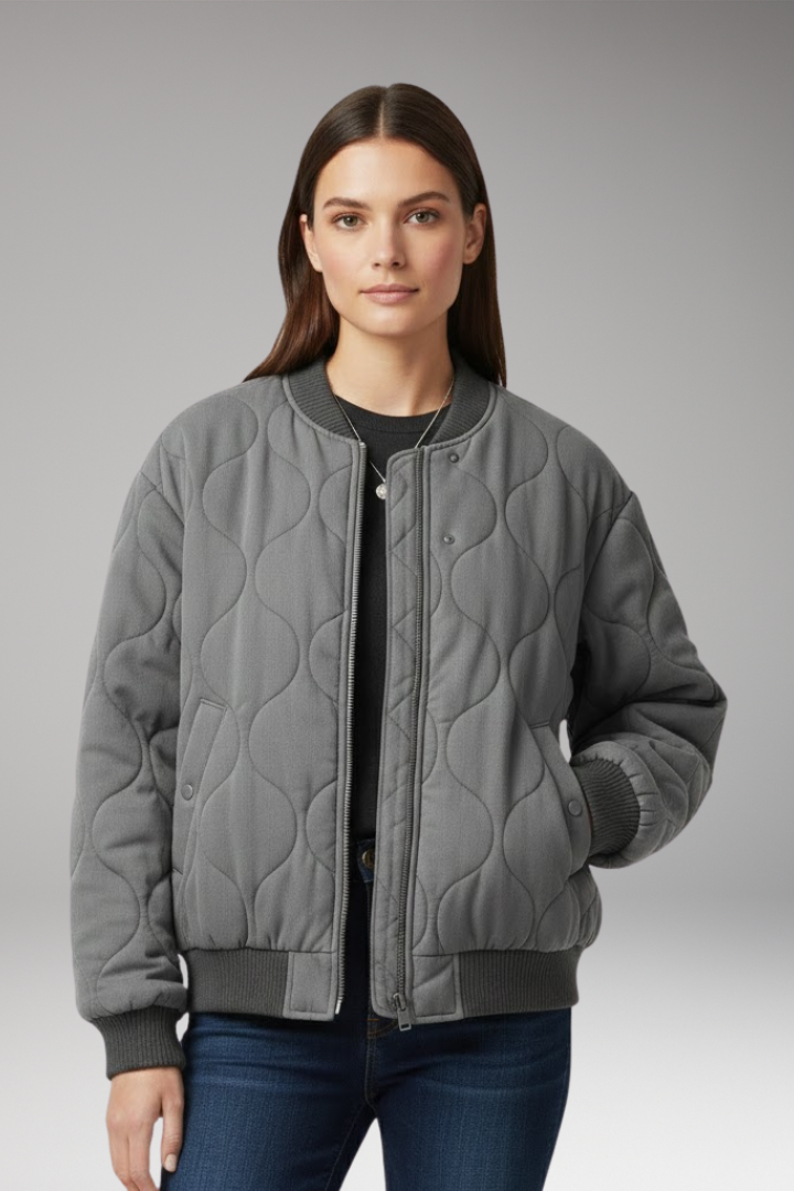 Women's Quilted Bomber Jacket Ribbed High Collar