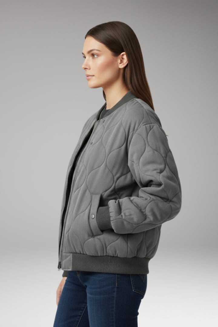 Women's Quilted Bomber Jacket Ribbed High Collar