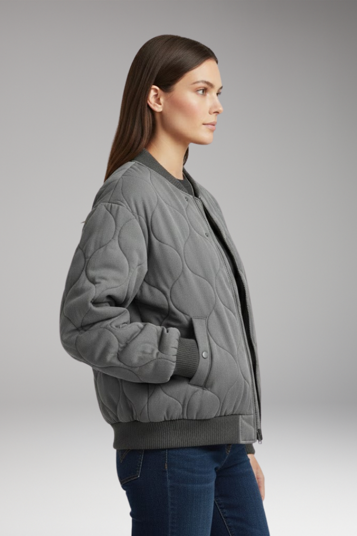 Women's Quilted Bomber Jacket Ribbed High Collar