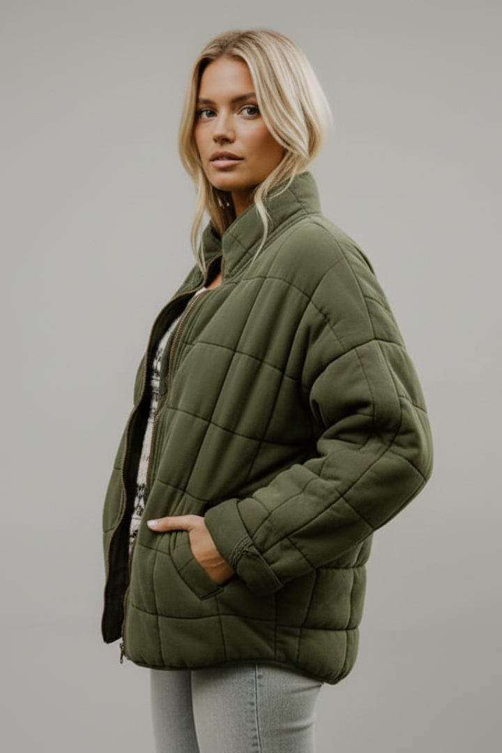 Women's Quilted Zip Jacket High Collar