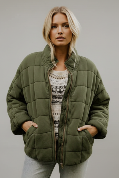 Women's Quilted Zip Jacket High Collar