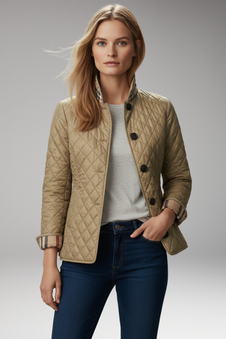 Women's Quilted Jacket Button Front Stand Collar