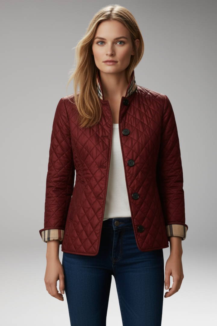 Women's Quilted Jacket Button Front Stand Collar
