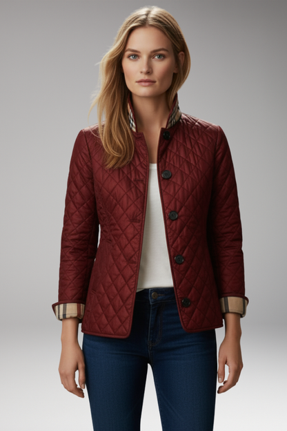 Women's Quilted Jacket Button Front Stand Collar