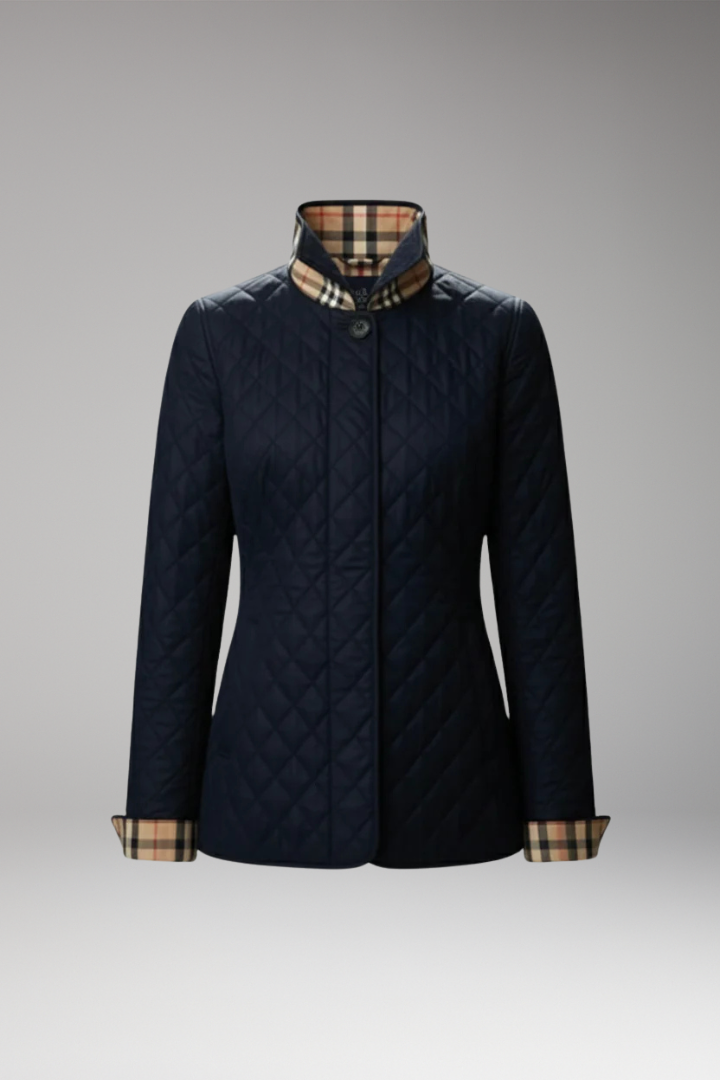 Women's Quilted Jacket Button Front Stand Collar - Vonnera