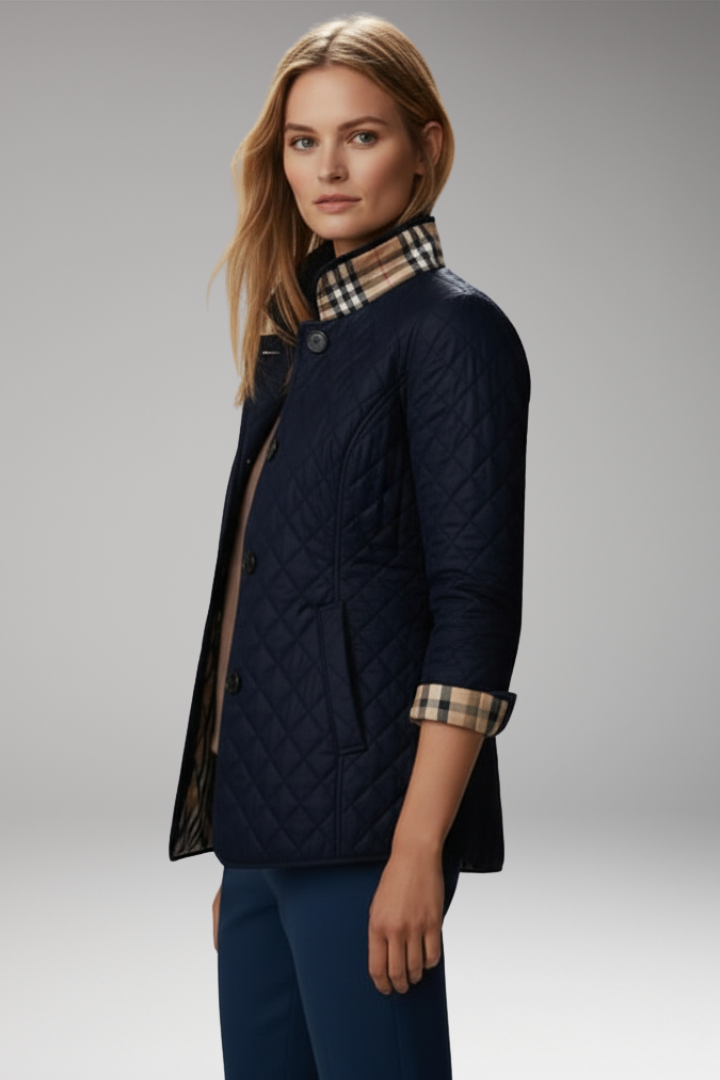 Women's Quilted Jacket Button Front Stand Collar
