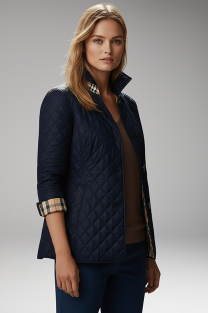 Women's Quilted Jacket Button Front Stand Collar