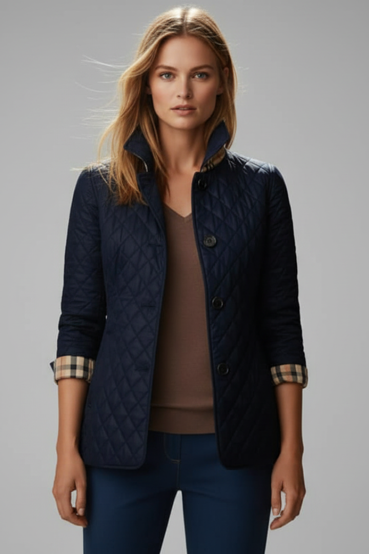 Women's Quilted Jacket Button Front Stand Collar