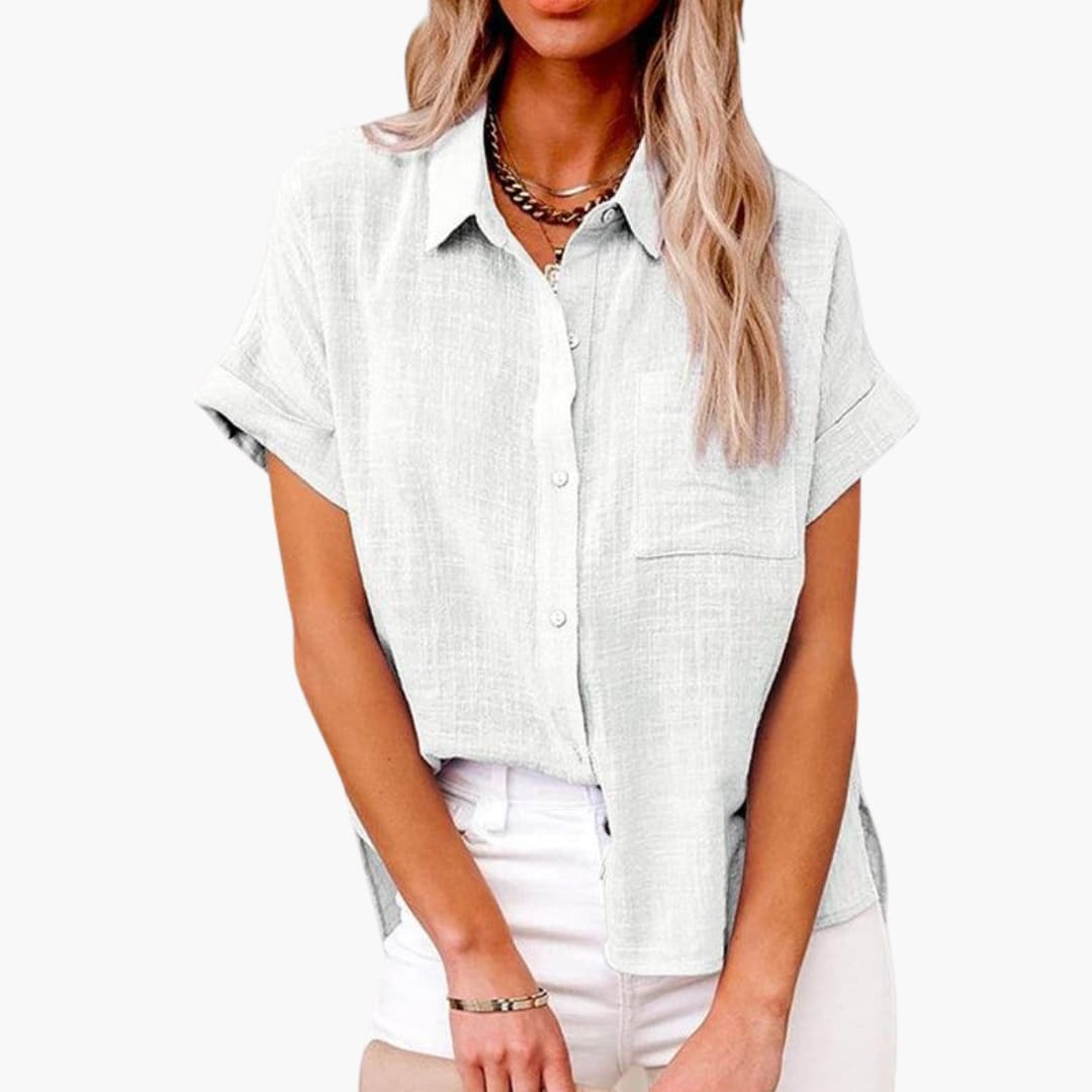 Women's Short Sleeve Blouse Relaxed Fit Cotton - Vonnera