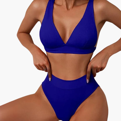 Women's Ribbed Bikini Set High-Cut Bottom Wide Straps