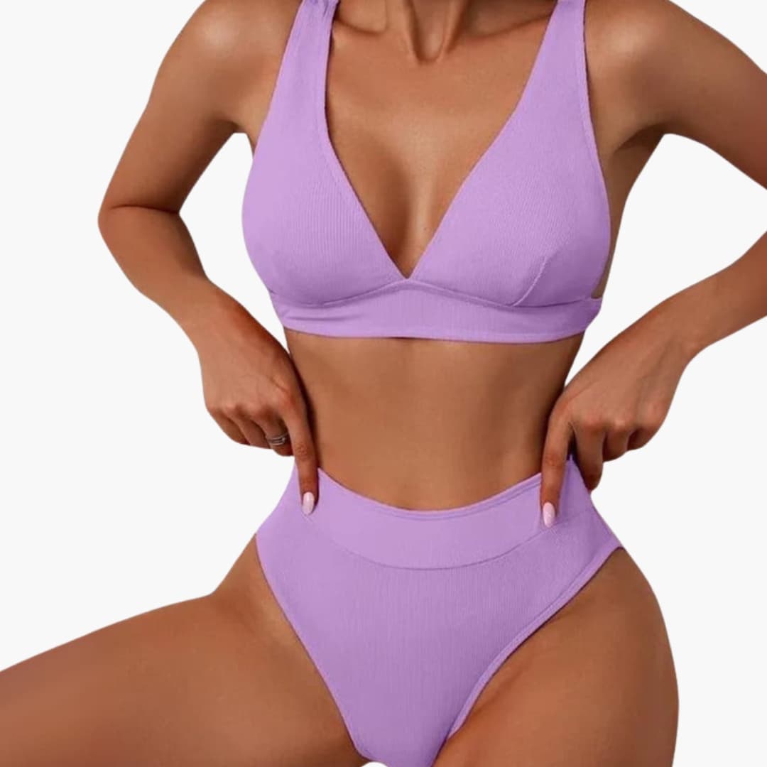 Women's Ribbed Bikini Set High-Cut Bottom Wide Straps