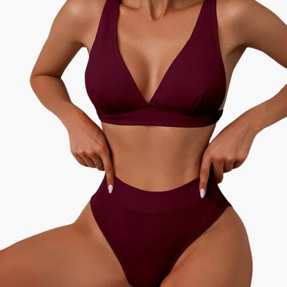 Women's Ribbed Bikini Set High-Cut Bottom Wide Straps
