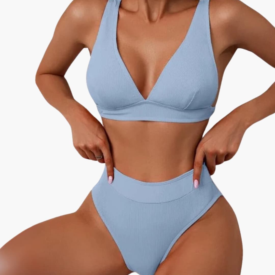 Women's Ribbed Bikini Set High-Cut Bottom Wide Straps