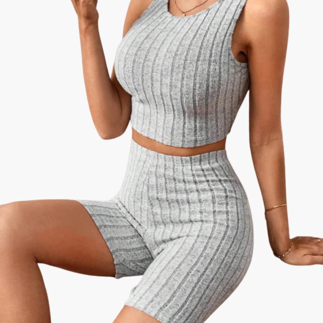 Women's Ribbed Crop And Shorts Lounge Set - Vonnera