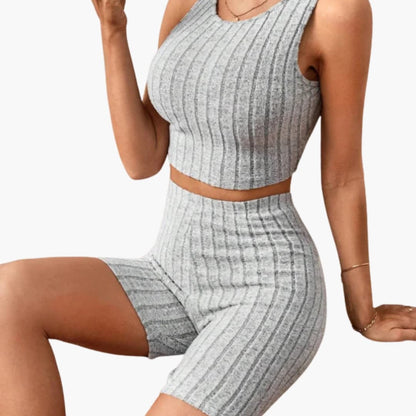 Women's Ribbed Crop And Shorts Lounge Set - Vonnera