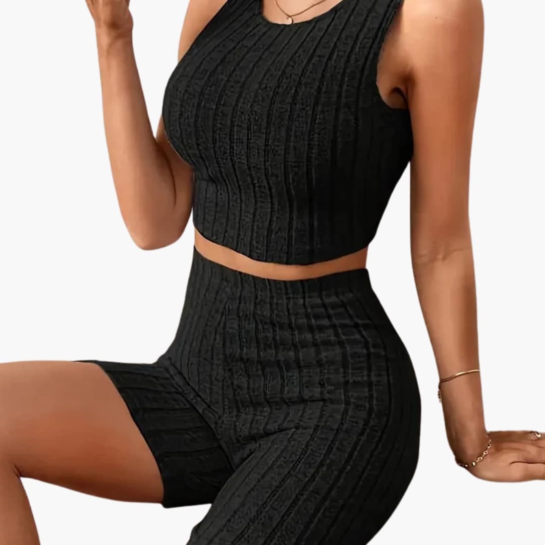 Women's Ribbed Crop And Shorts Lounge Set