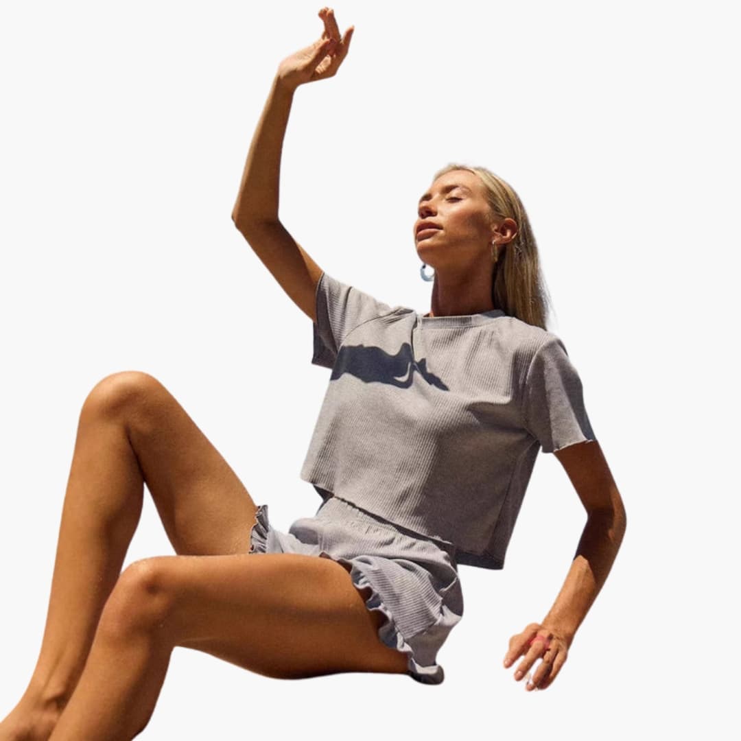 Women's Two-Piece Ribbed And Shorts Set