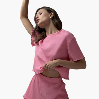 Women's Two-Piece Ribbed And Shorts Set
