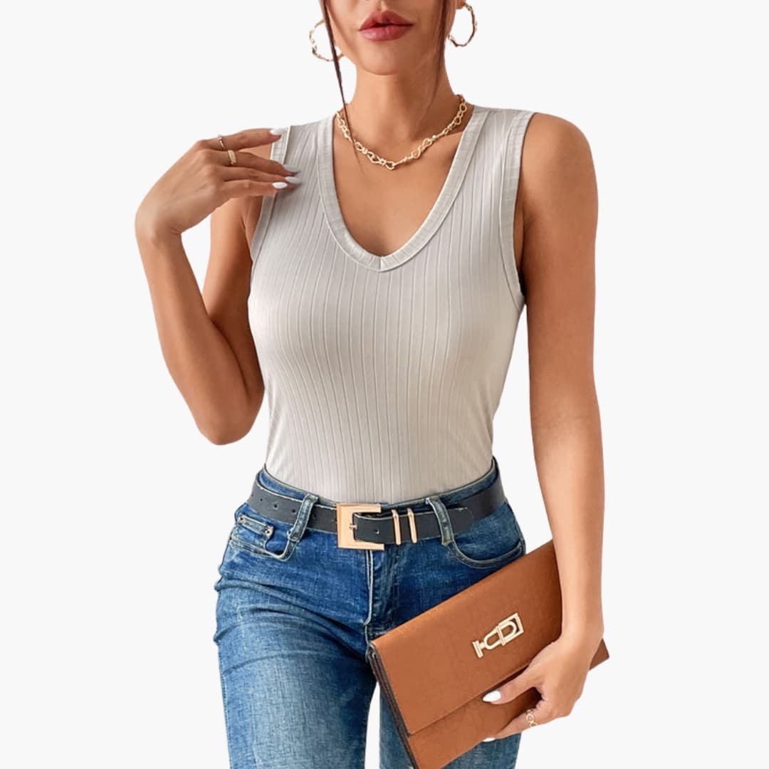 Women's Sleeveless V-Neck Tank Ribbed Summer - Vonnera