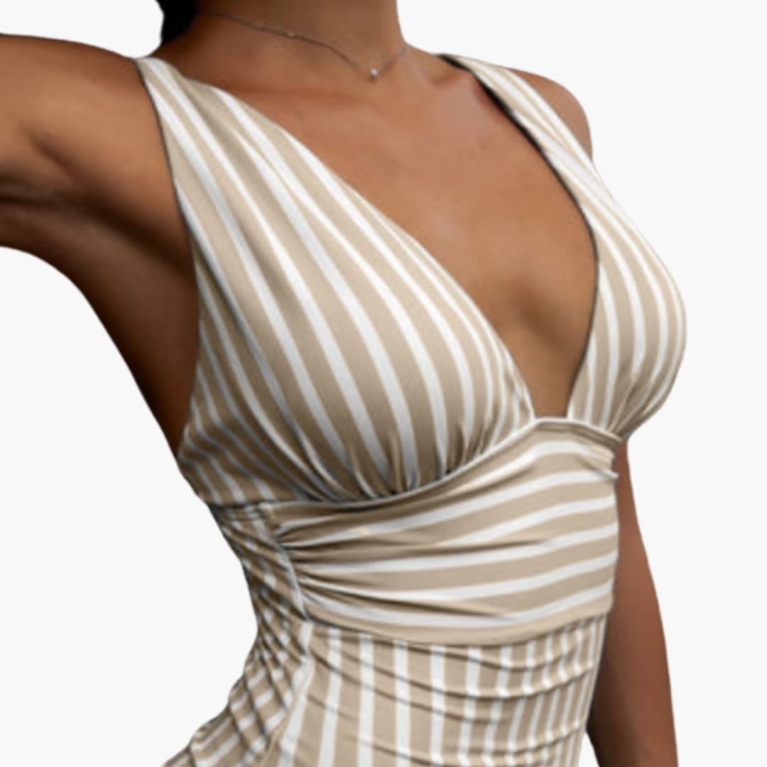 Women's Ruched One-Piece Swimsuit Scoop Neck Wide Straps - Vonnera