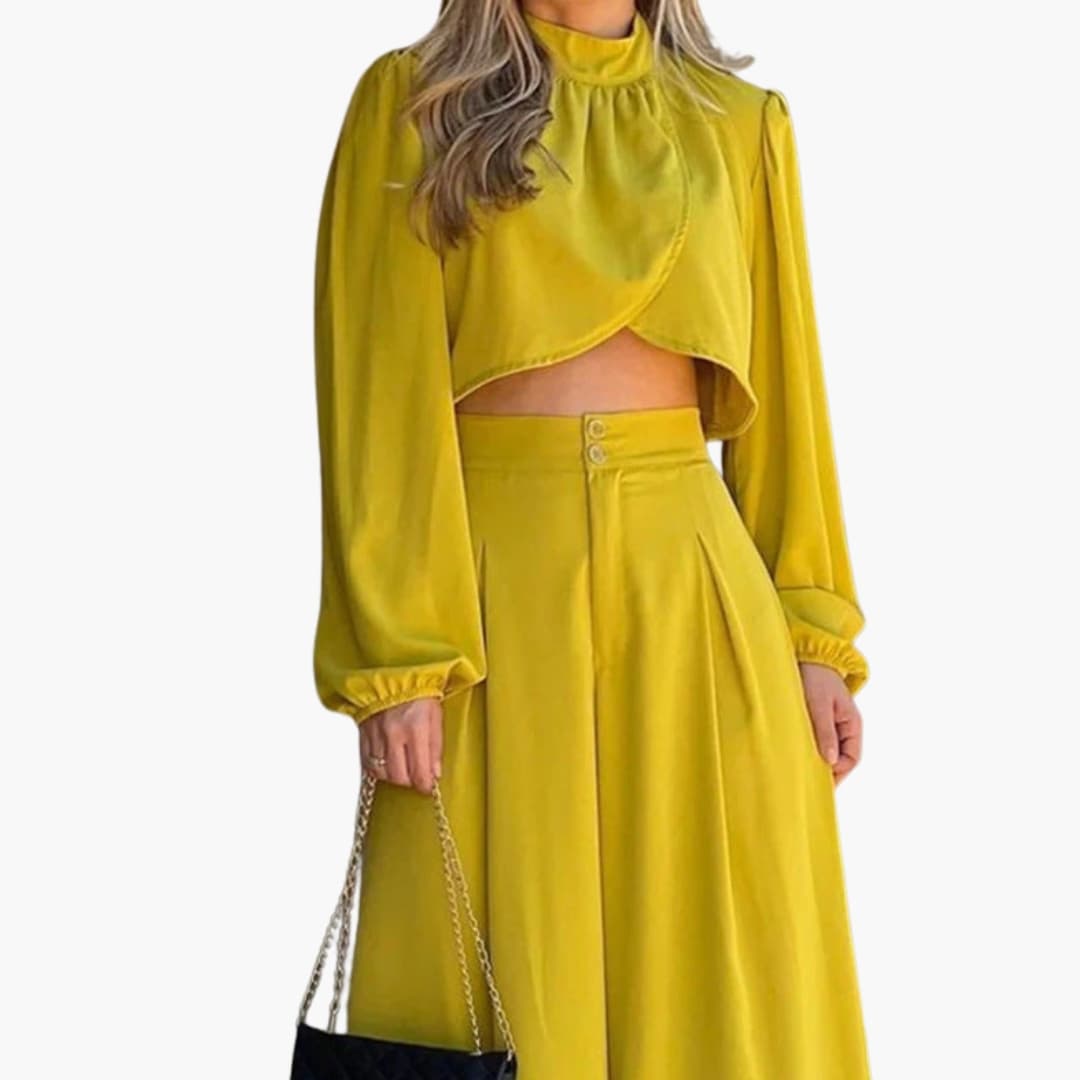 Women's Ruffle Crop And Wide Leg Pants Set - Vonnera