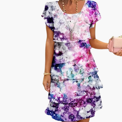 Women's Short Sleeve Printed Midi Dress