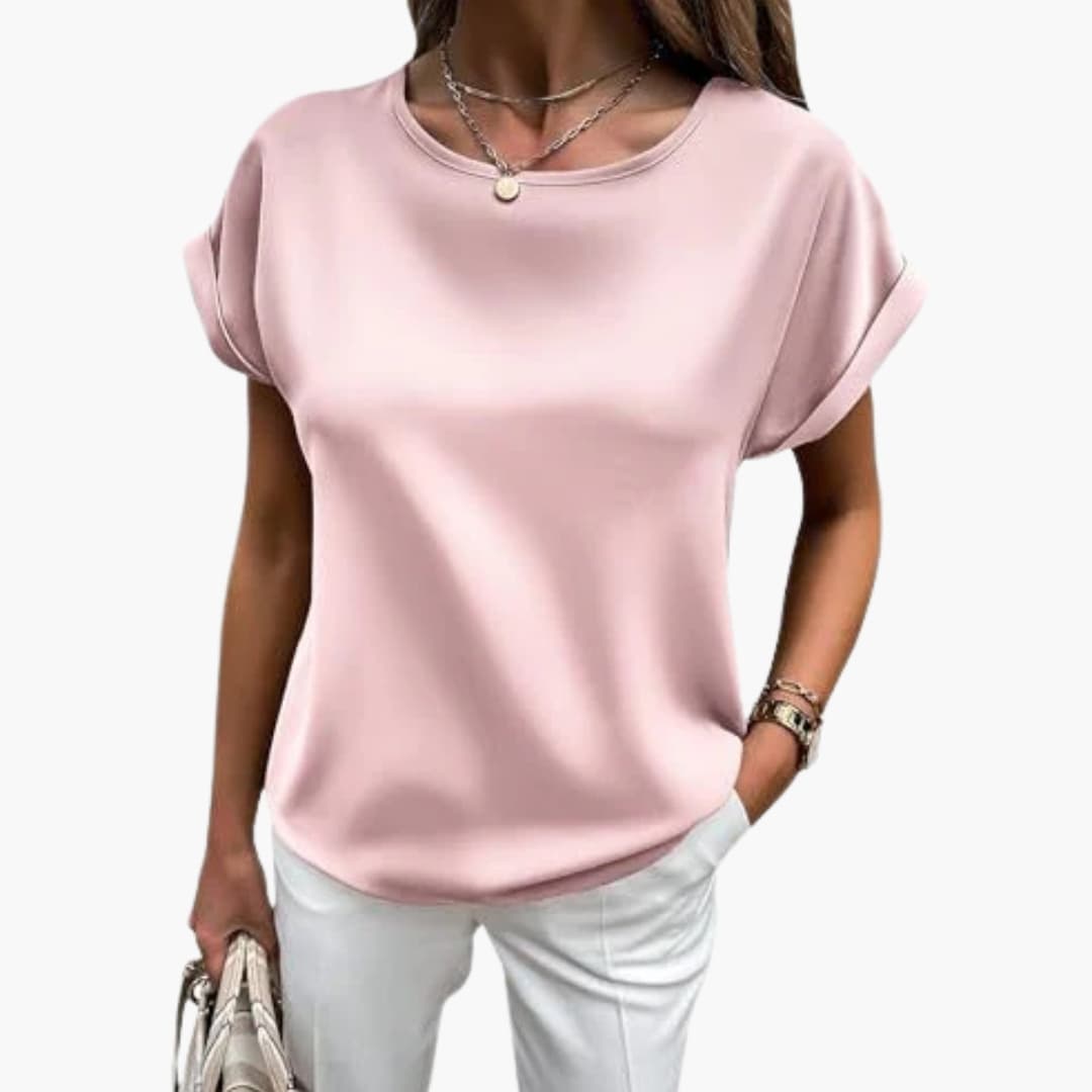 Women's Crew Neck T-Shirt Satin Finish Rolled Sleeves