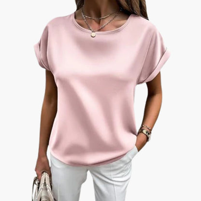 Women's Crew Neck T-Shirt Satin Finish Rolled Sleeves