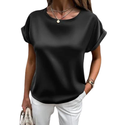 Women's Crew Neck T-Shirt Satin Finish Rolled Sleeves