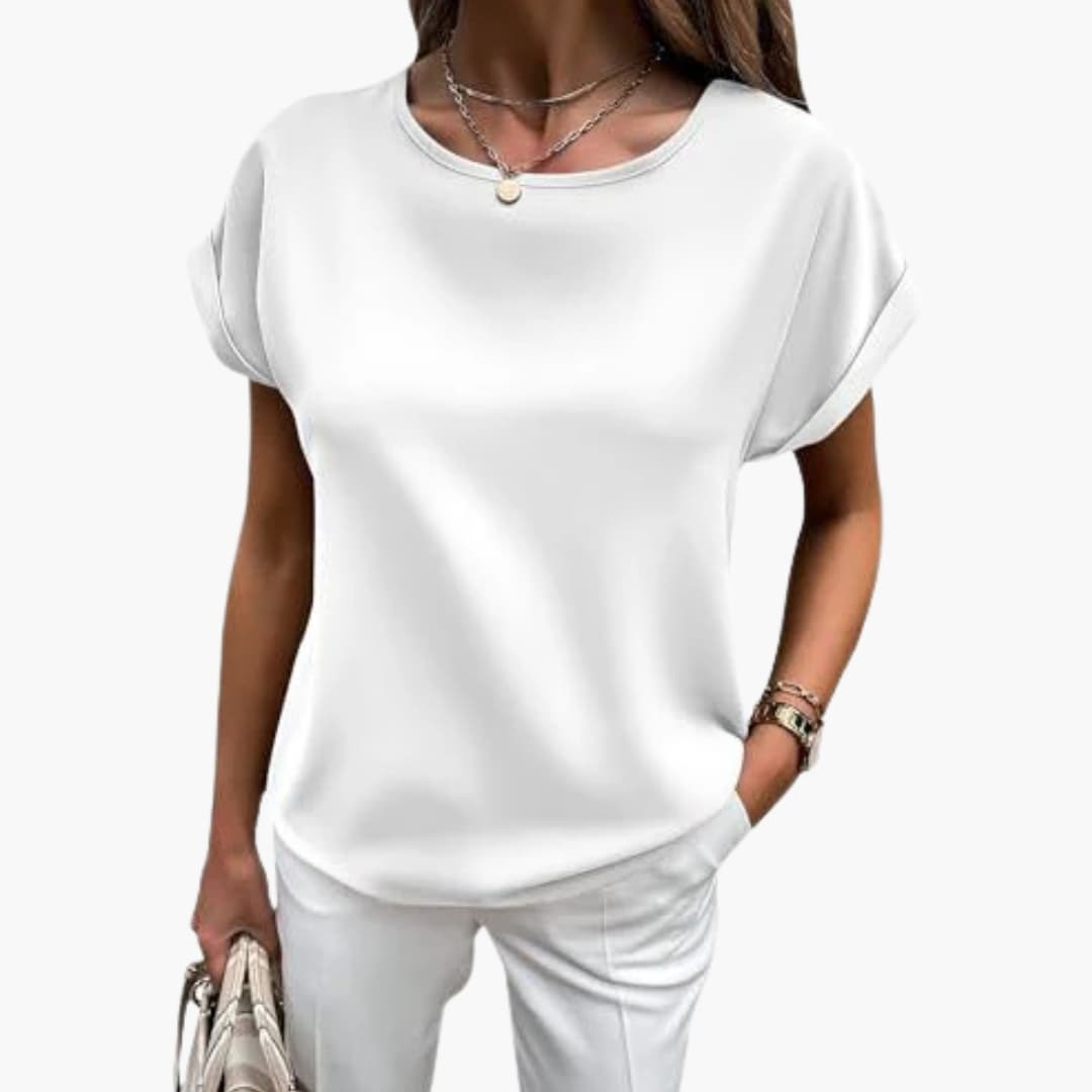 Women's Crew Neck T-Shirt Satin Finish Rolled Sleeves - Vonnera