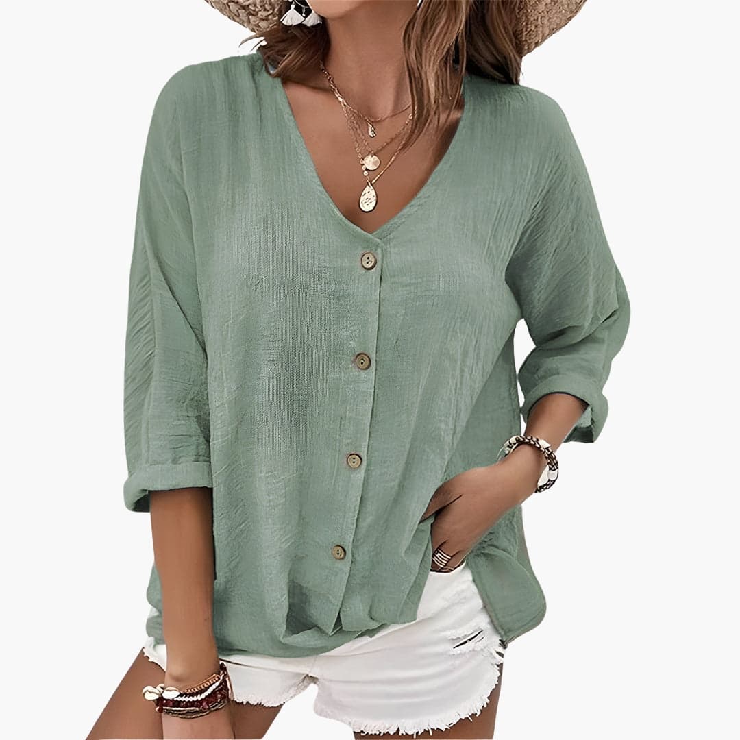 Women's Button-Down Blouse Scalloped Collar Cotton White - Vonnera
