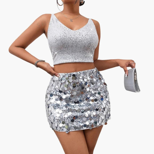Women's V-Neck Sequin Crop - Vonnera