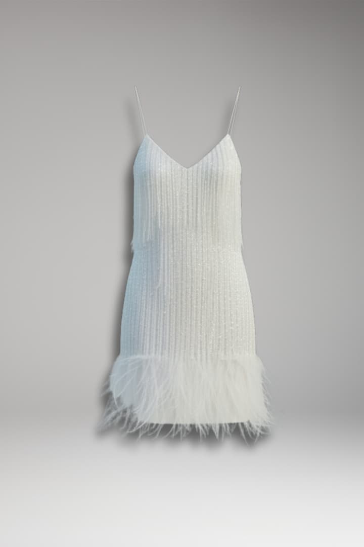 Women's Sequin Mini Dress Feather Hem - Vonnera