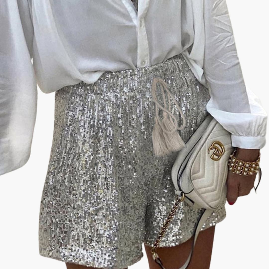 Women's Sequin Shorts Elastic Waist Drawstring - Vonnera