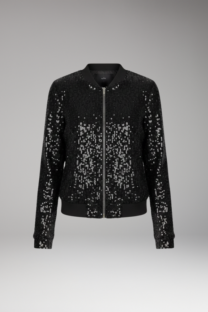 Women's Textured Sequin Jacket Zipper Ribbed Hem - Vonnera
