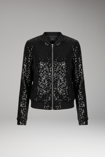 Women's Textured Sequin Jacket Zipper Ribbed Hem - Vonnera