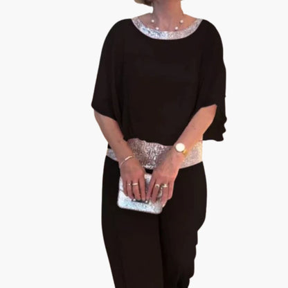 Women's Sleeveless Jumpsuit Sequin V-Neck Black