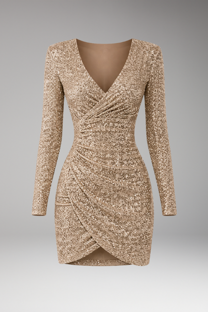 Women's V-Neck Sequined Dress Asymmetrical Hem - Vonnera