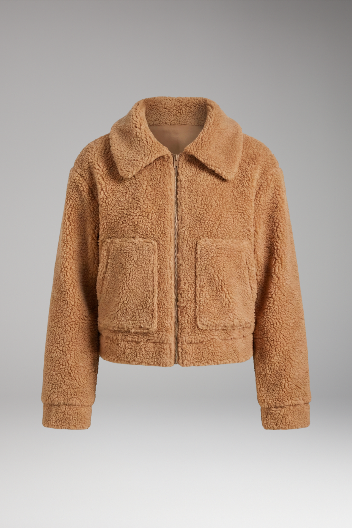 Women's Sherpa Bomber Jacket Full Zip Short Length - Vonnera