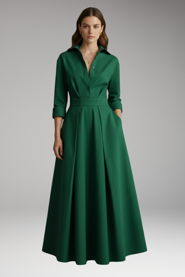 Women's Button Front Shirt Dress Defined Waist