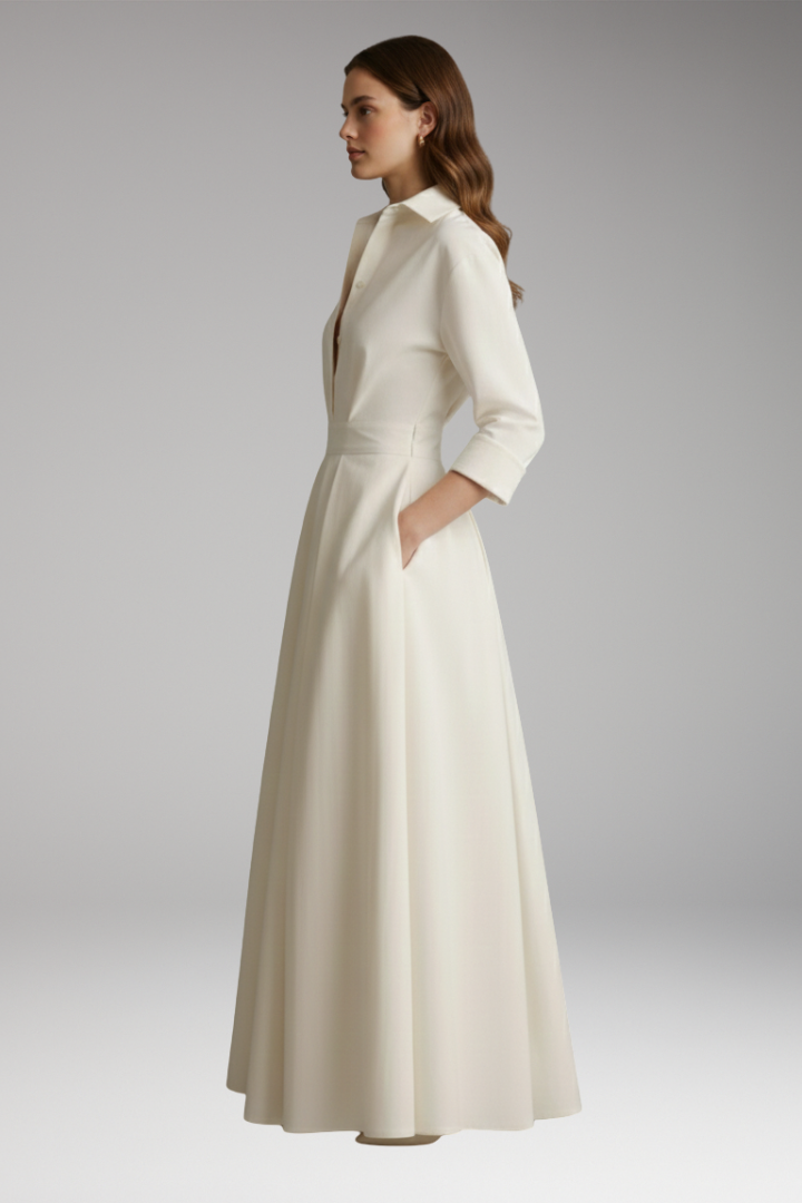 Women's Button Front Shirt Dress Defined Waist