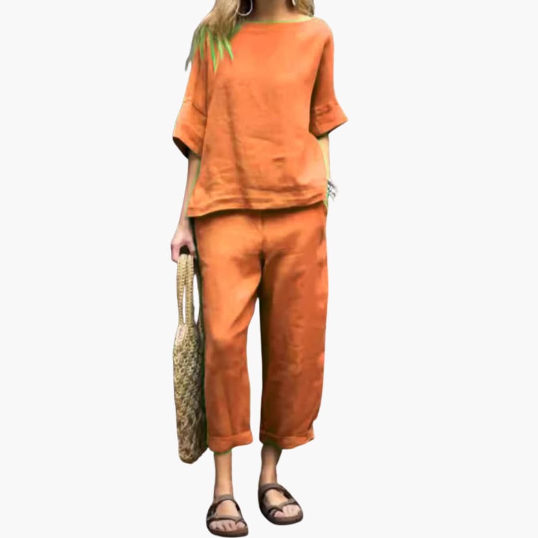 Women's Two Piece Short Sleeve Set Round Neck Elastic Pants