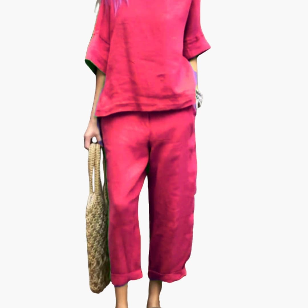 Women's Two Piece Short Sleeve Set Round Neck Elastic Pants