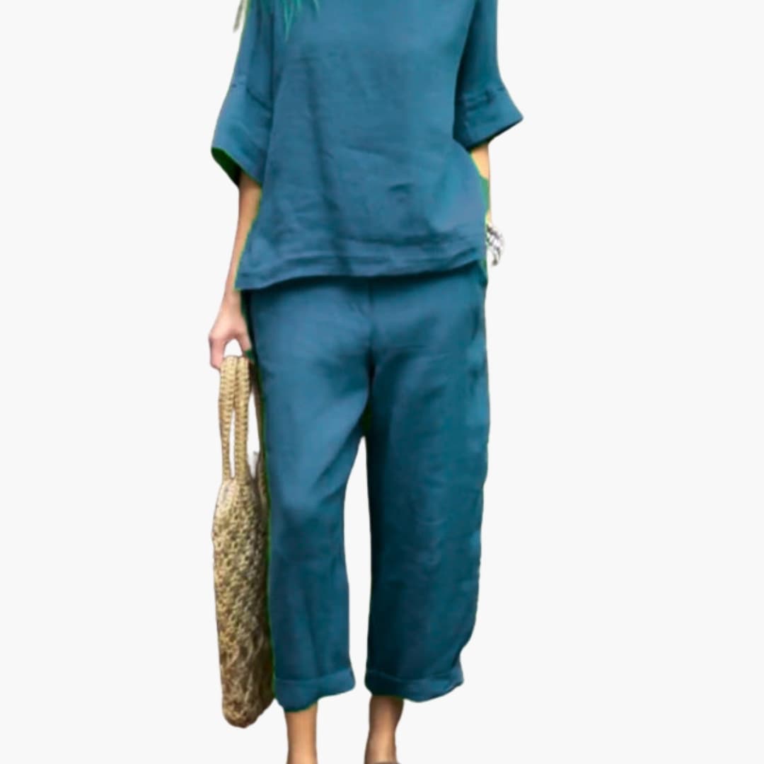 Women's Two Piece Short Sleeve Set Round Neck Elastic Pants