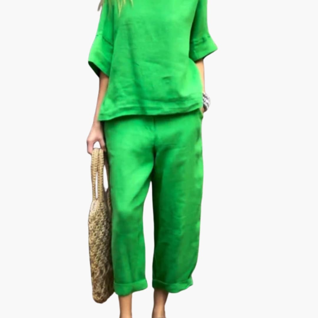 Women's Two Piece Short Sleeve Set Round Neck Elastic Pants
