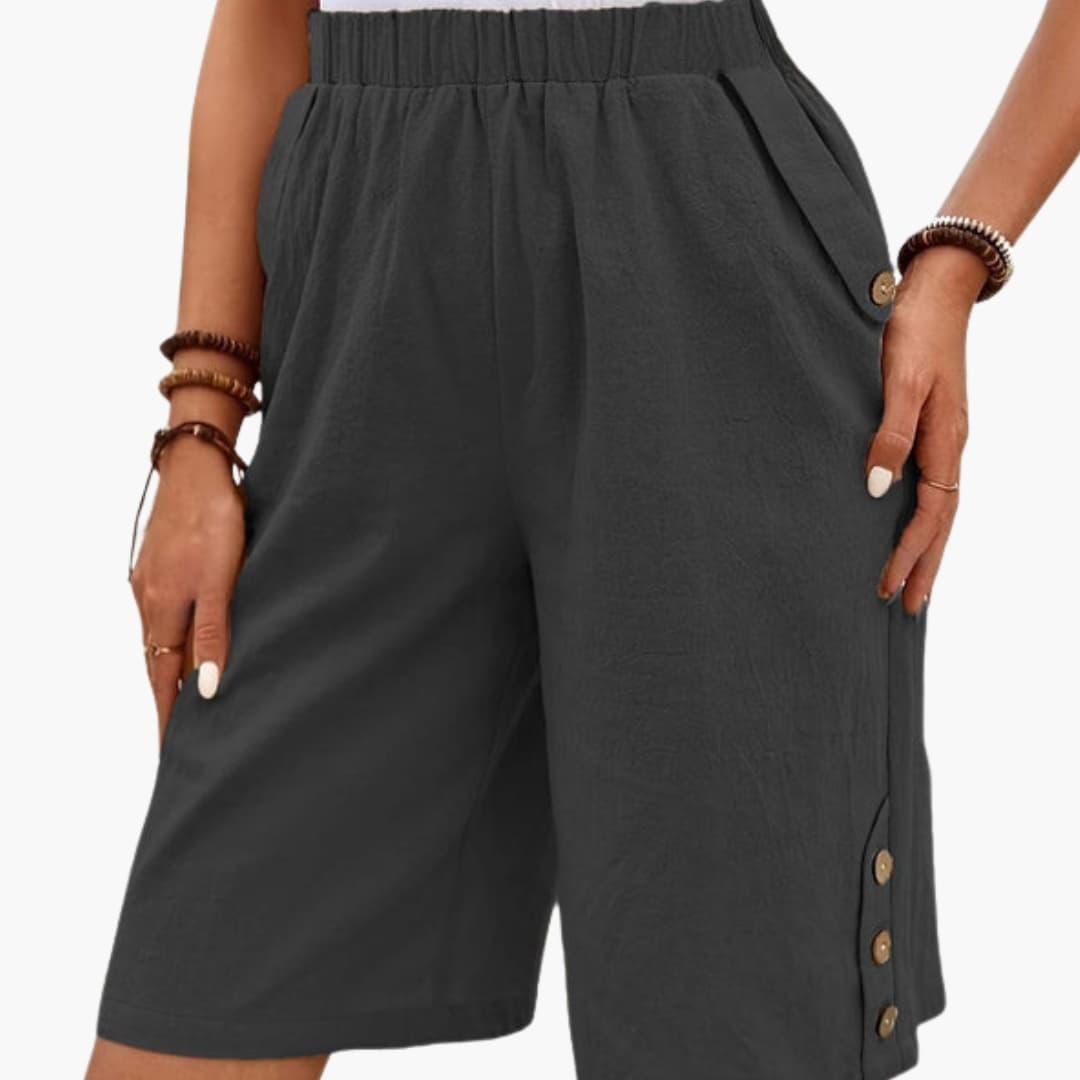 Women's Elastic Waist Shorts Button Detail - Vonnera